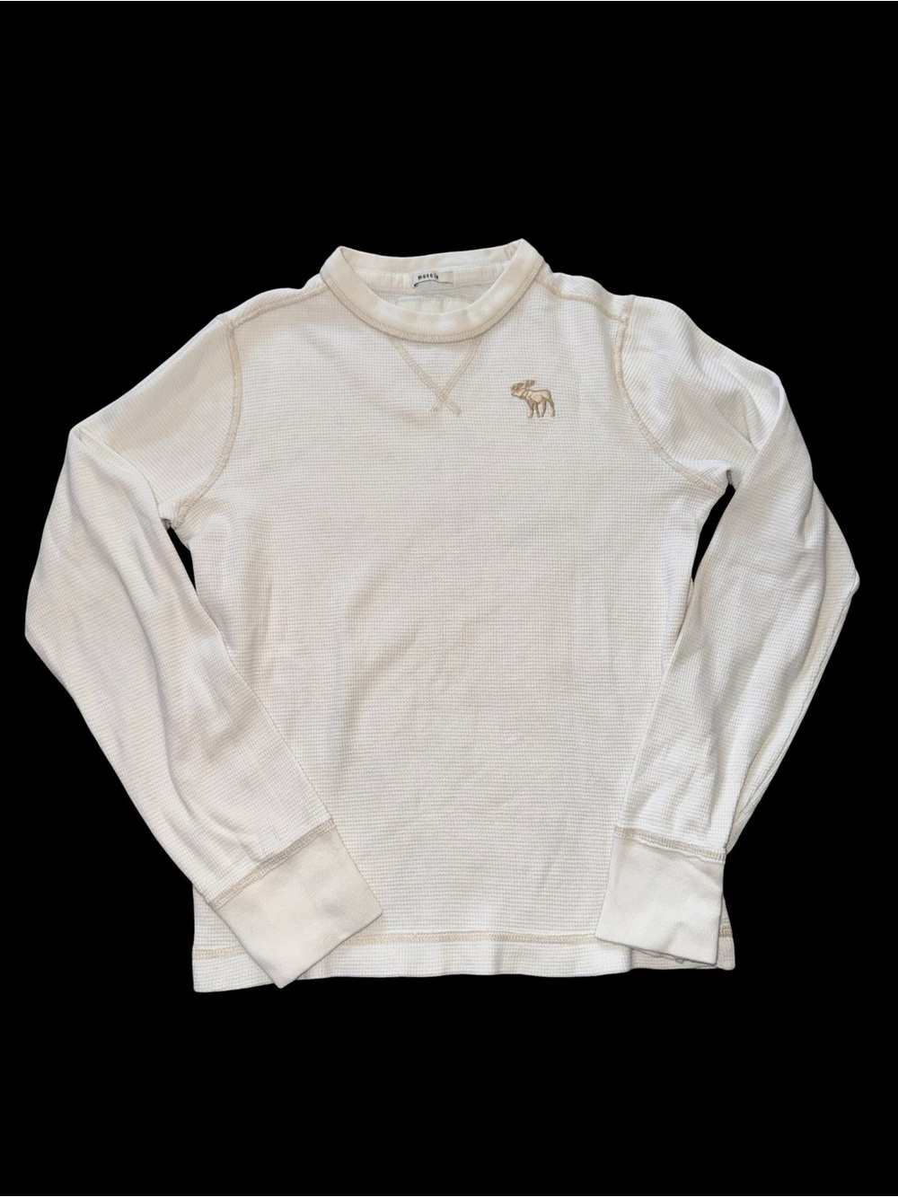 Abercrombie Kids Muscle Fit Thermal Shirt Large L Cream Waffle Knit Moose Logo